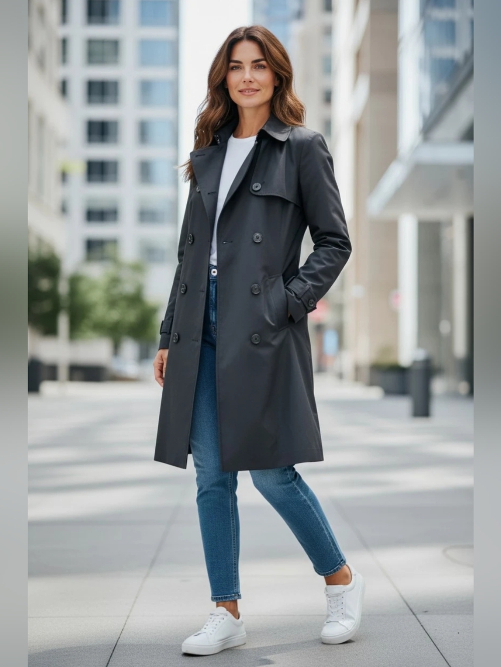 Reitmans Womans 3/4 Length Rain Coat In Black In Large